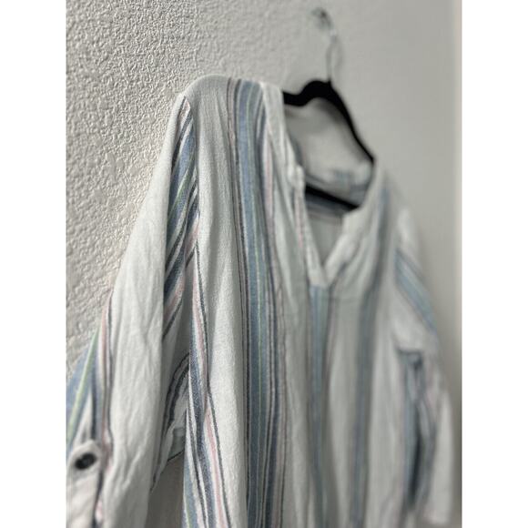 CHRISTOPHER BANKS Womens Sz L Linen Blend Top White‎ Stripe Metalic Thread - Picture 3 of 10